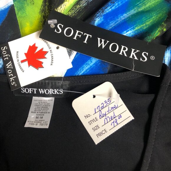 Soft Works Dress Womens Size Medium Abstract Print Black Cap Sleeves Stretch NEW - Picture 6 of 8